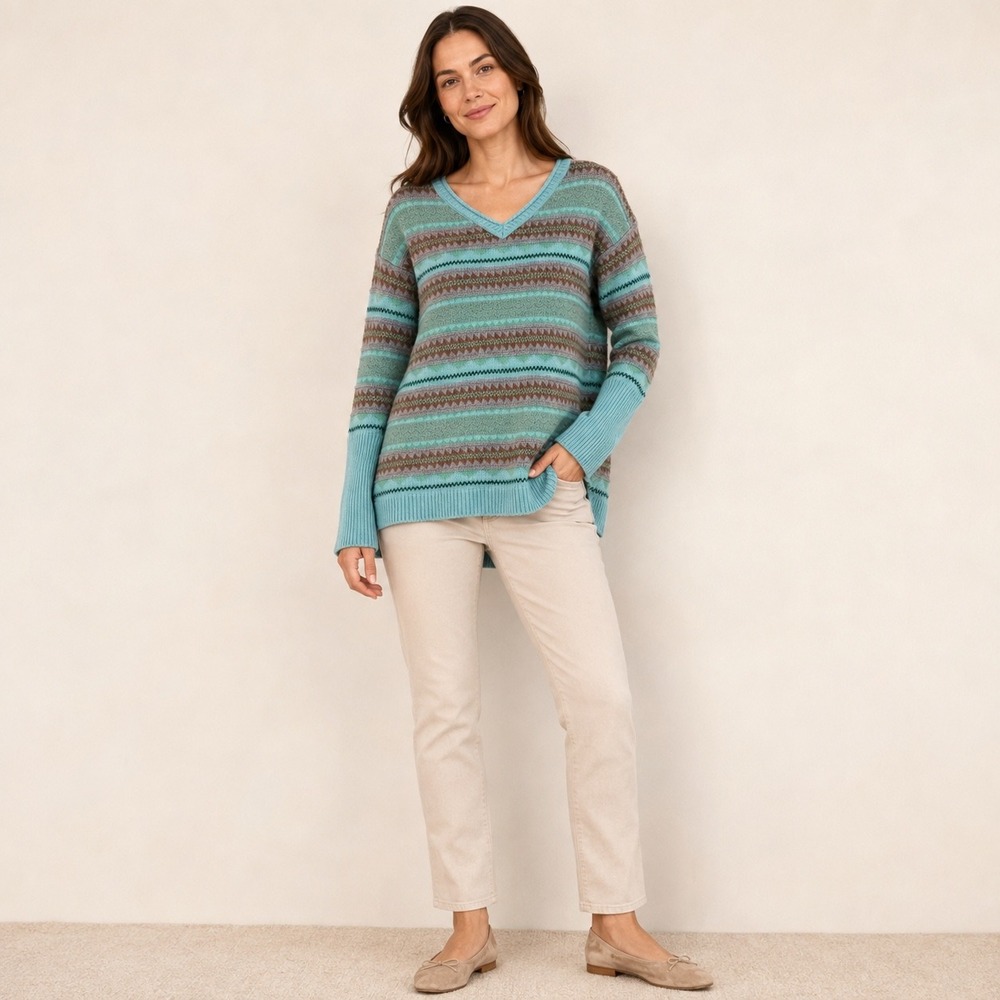 Sundance Fair Isle Sweater S Green Wool Cashmere Blend V Neck Boho Nordic